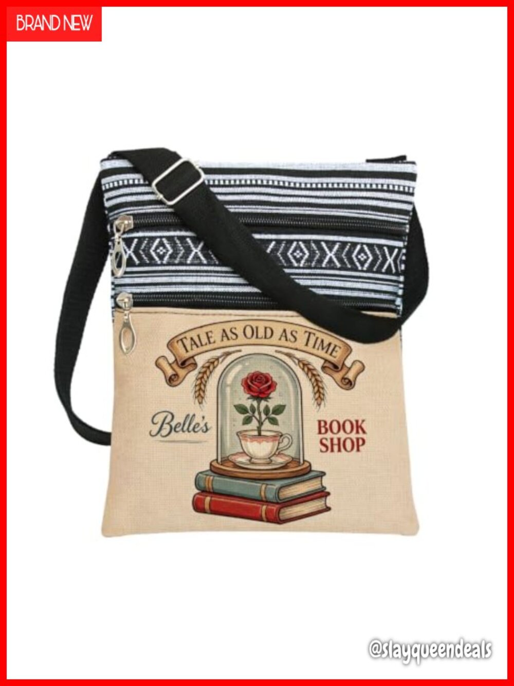 Ethnic Rose Printed Crossbody Bag Adjustable Strap Polyester